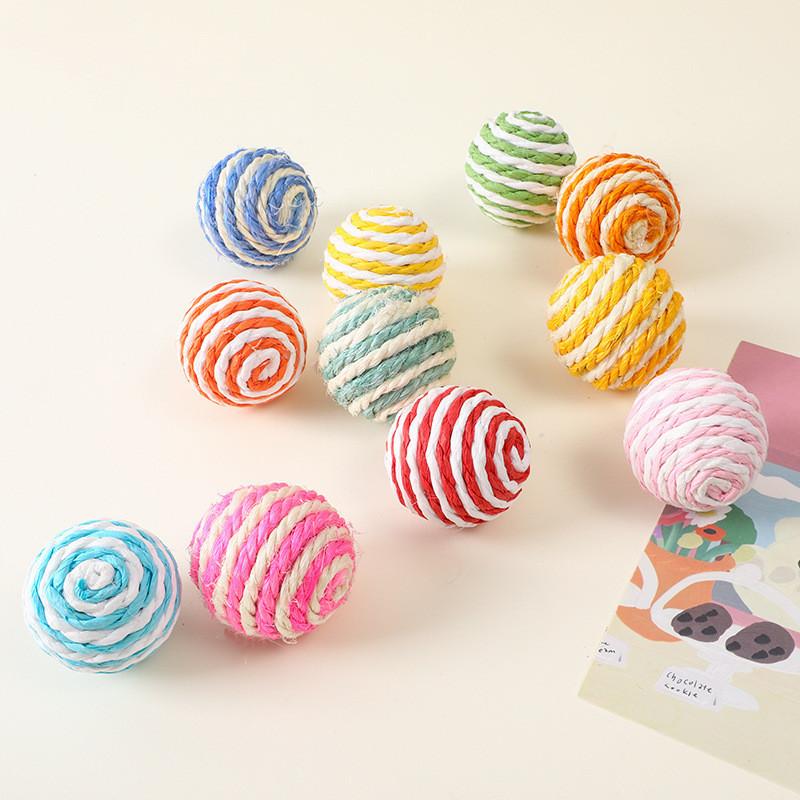 Stabiles Hanf-Kauspielzeug für Katzen Interaktiver Federball Zähneknirschen und Beißspaß