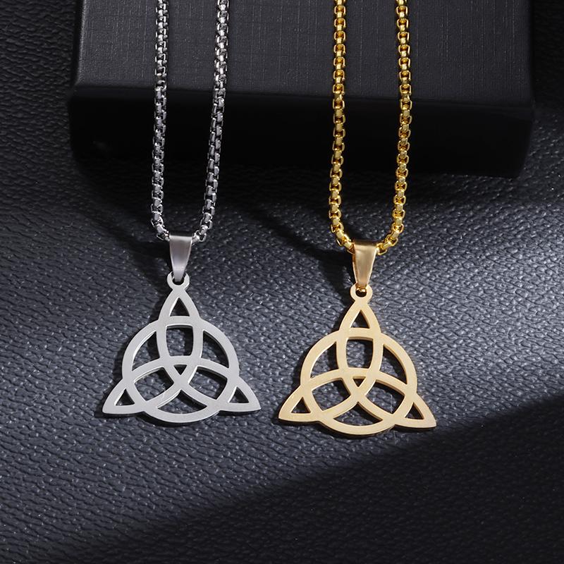 Stainless Steel Irish Celtic Knot Endless Eternity Necklace Vintage Triangle Pendant Men Women Lucky Amulet Jewelry Gift
