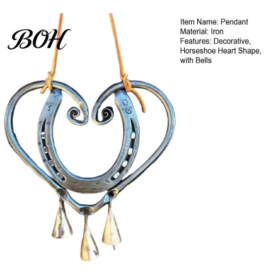 Einzigartiges Valentinstagsgeschenk Hufeisen Herzform Windspiel für Außendekoration im Garten mit Messingglocke Glück Wandkunst Akzente, Rustikales Metall Hängend