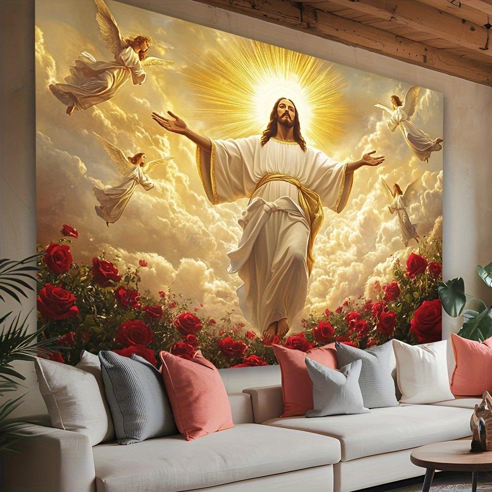 Arazzo di Gesù Cristo da Appendere alla Parete Decorazione Estetica per la Stanza Angelo Nuvola Rosa Arazzo per Soggiorno Camera da Letto Decorazione per la Casa Regalo