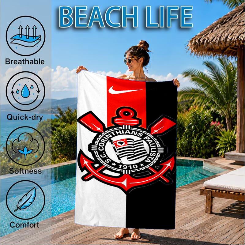 Sport Club Football Crest Printed Microfiber Beach Towel, Soft And Absorbent, Quick-Dry, Ideal for Summer Travel, Beach Essential, Swimming Pool