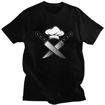Custom Male Skull Knives Chef T Shirts Short Sleeves Cotton Tshirts Tshirt Casual Tee Clothes