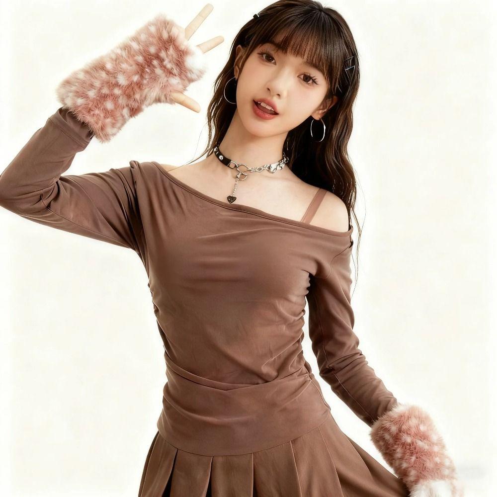 Fawn Spot Fingerless Gloves Elk Series Dew Finger Hair Gloves Cute Half Finger Gloves Winter
