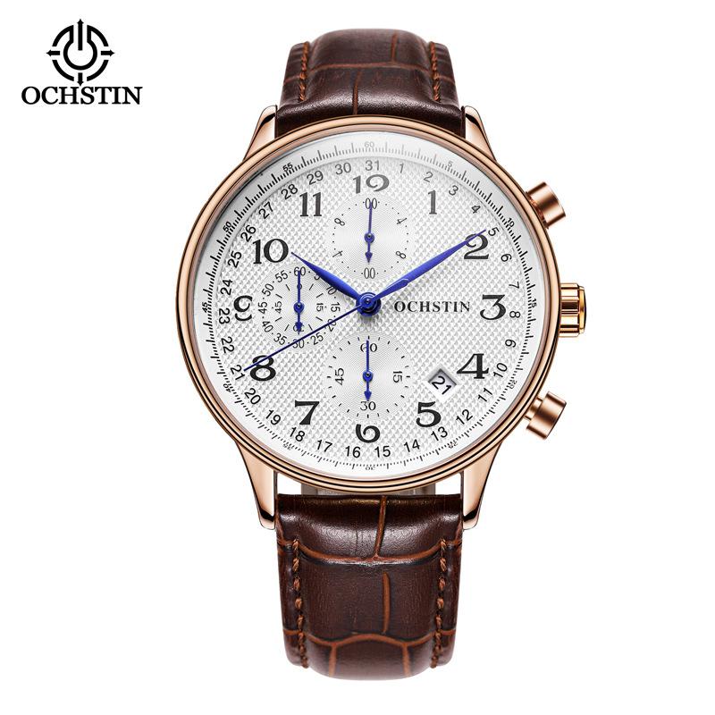 Hot Selling Men's Multifunctional Six-Pin Running Seconds Watch Fashion Leather Chronograph Calendar Quartz Watch