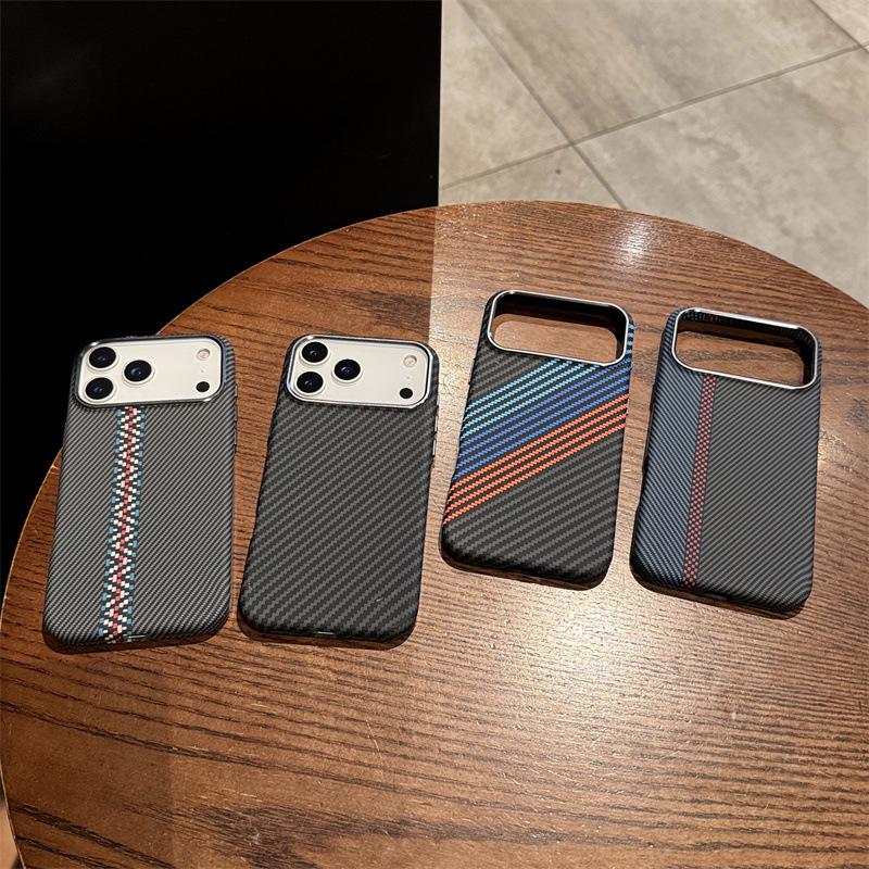 iPhone 17 Pro Max Carbon Fiber Texture Case with Metal Lens Magnet Cover