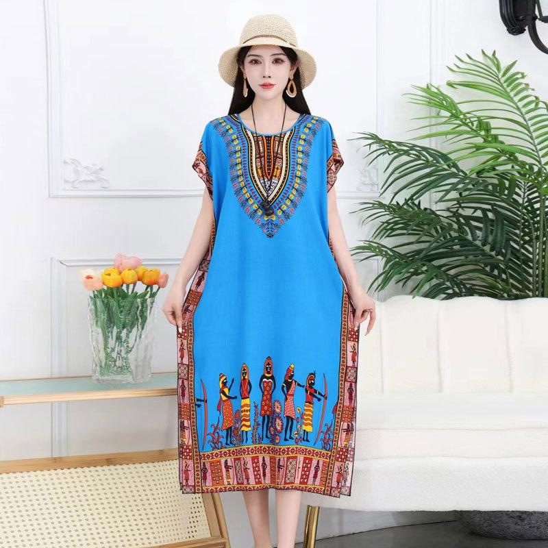 Thai Dress Medium and Long Loose Casual Large Size Meat-covered Seaside Beach Cotton Silk Dress