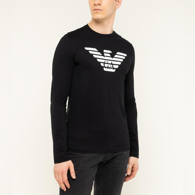 Emporio Armani Cotton Logo Print Crew Neck Long Sleeve T-Shirt Men Tops Black 8N1T64-1JNQZ-0999