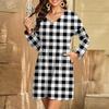 Women's Fashion Plaid Print V-Neck Long Sleeve Dress