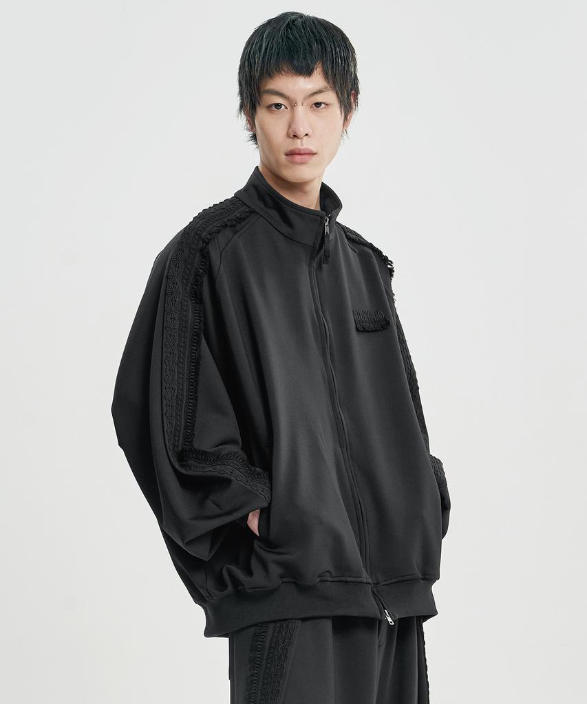 AJOBYAJO Multi Lace Trim Raglan Track Jacket [Black]