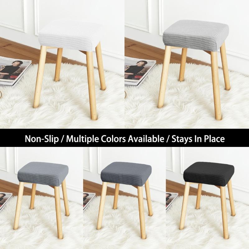Jacquard Square Stool Covers Elastic Dust-proof and Anti-slip Stretch Chair Cover Solid Color Geometric Pattern Seat Cover