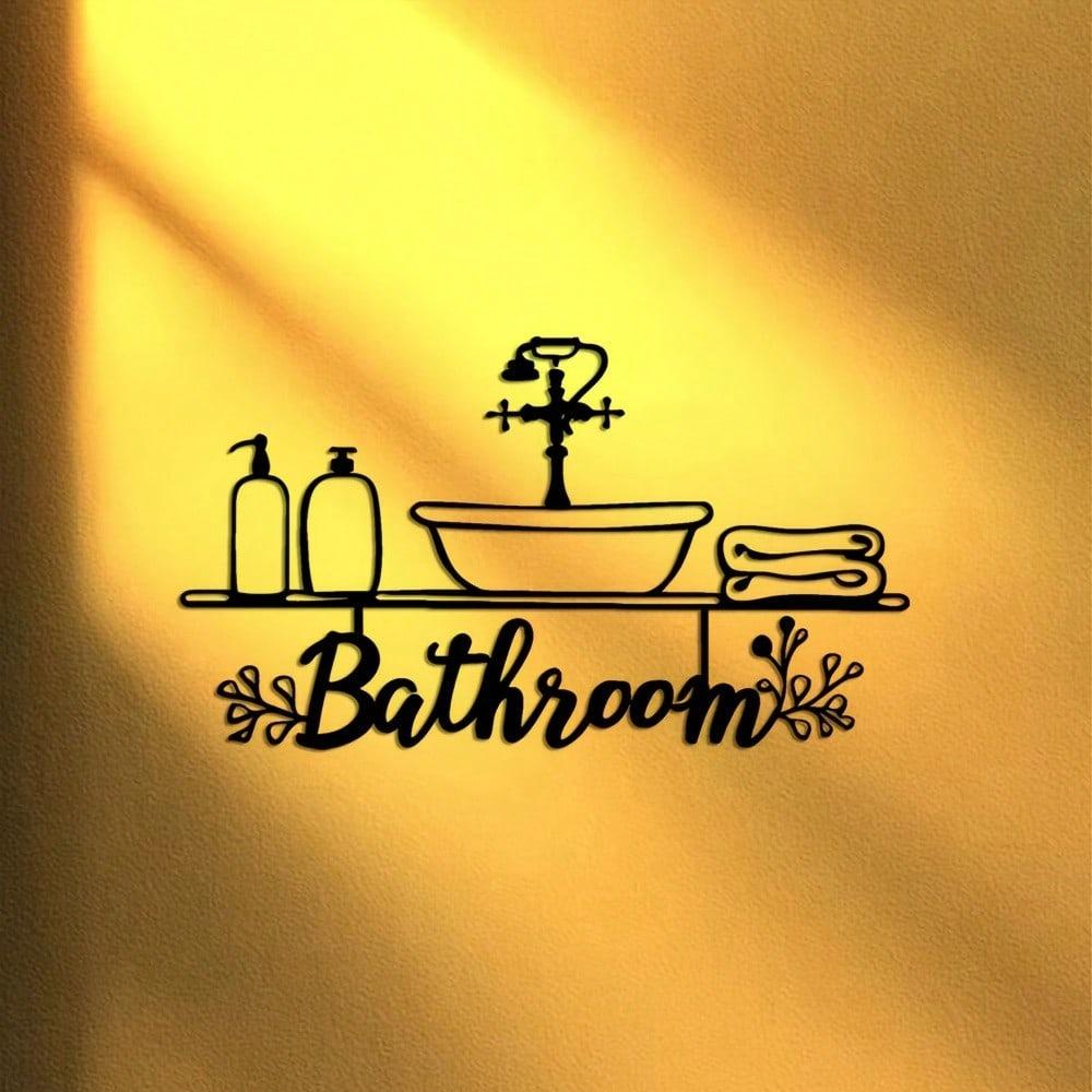 Black Iron Wall Art Sign Metal Bathroom Decor with Tub Toilet Towel Design