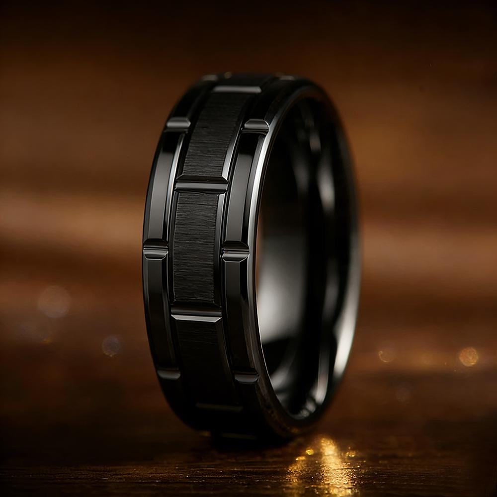 

Modern 8MM Men Stainless Steel Rings For Women Gold Color Brushed Double Groove Pattern Rings Men s Wedding Party Zircon Gift 13