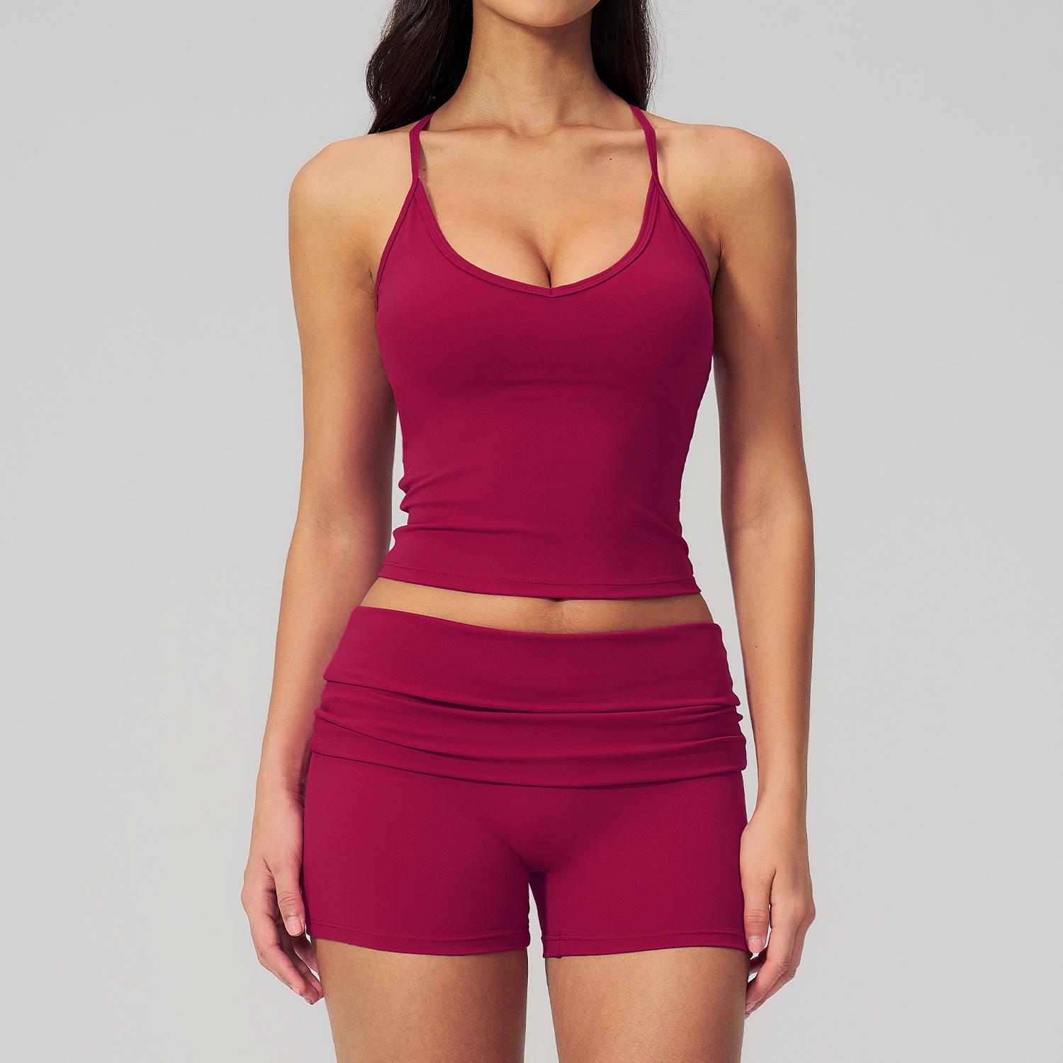 Dare to Show: Brushed Yoga Set with Camisole and Beautiful Back Design for High-End Fitness and Running Small