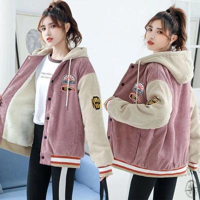 Baumwolljacke Damen Herbst und Winter, verdickte Kapuze, große Größe, lässiger Pullover, Knöpfe, bequem, weich, vielseitige Jacke, weiblich