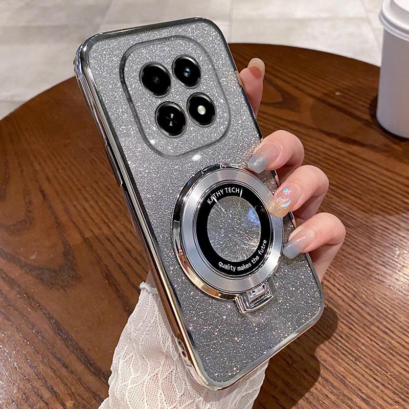 Shockproof Glitter Plating Magnetic Bracket Holder Case For Xiaomi Redmi 15C 15 14C 13C 13X Note 15 14 Pro Plus Silicone Cover