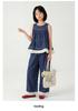 Retro Summer Lace Patchwork Denim Set - Sleeveless Vest & Wide-Leg Pants