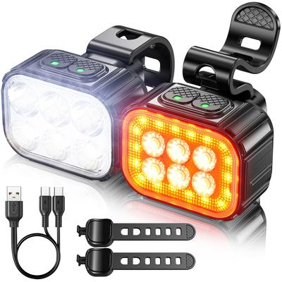 Kalnu velosipēda gaisma USB uzlādējama LED priekšējā un aizmugurējā gaismu komplekts Āra riteņbraukšanas brīdinājuma gaisma