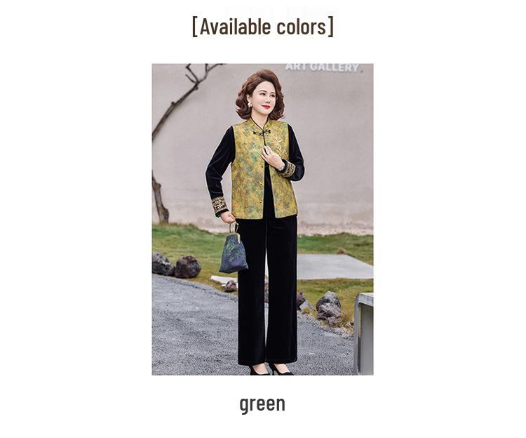 Elegant Chinese Style Suit: Sophisticated Spring-Autumn Vest & Top for Middle-Aged Women