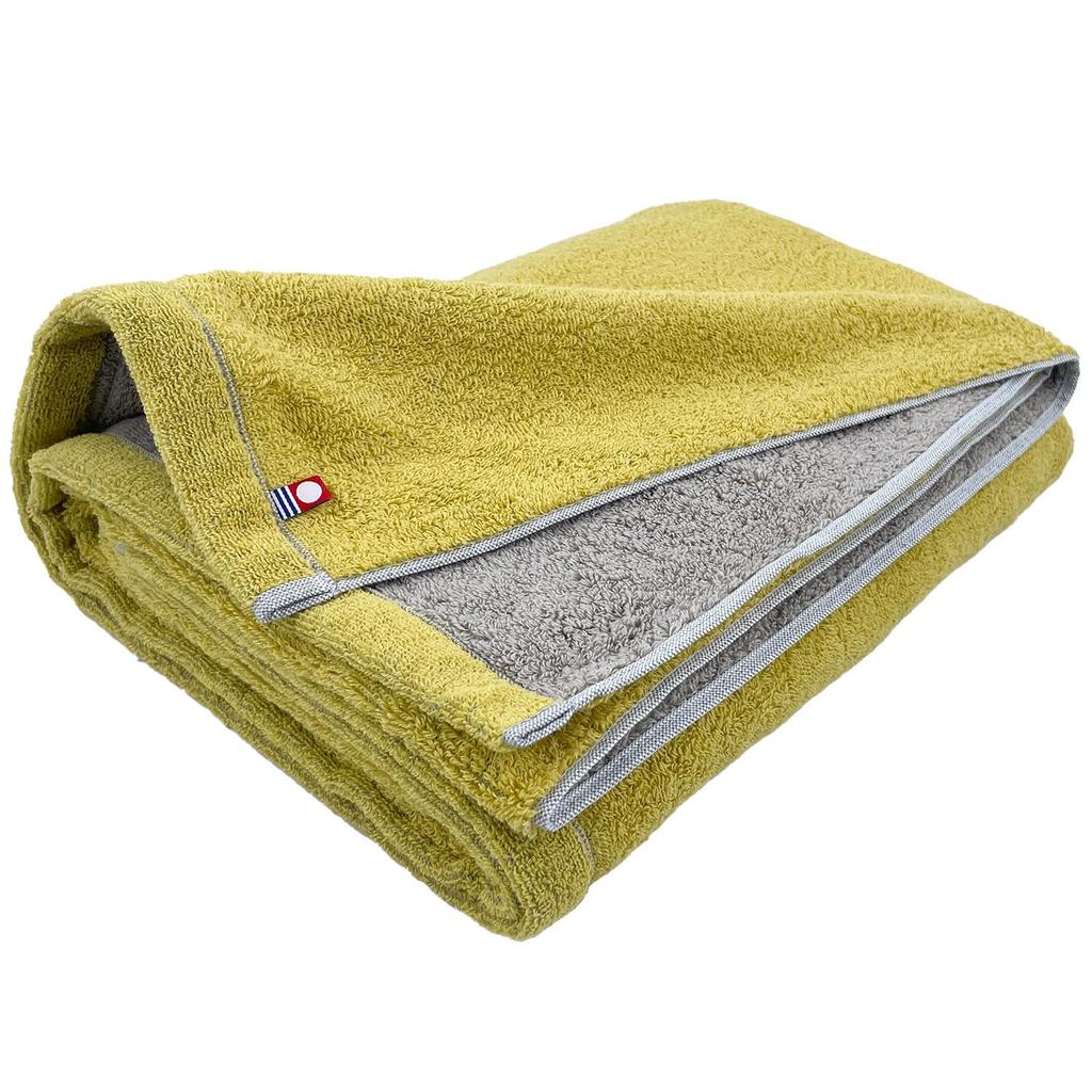 Imabari Towel Reversible Large Bath Perfect for Everyday Made in Softly Twisted + Towel, Yellow/Gray, 70x130cm, 100% Cotton, Thick, Absorbent, Use,