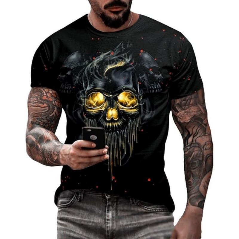 Men's Halloween T-shirt 3D Skull Print Short Sleeved T-shirt Casual Round Neck Novel Street Fashion Shirt
