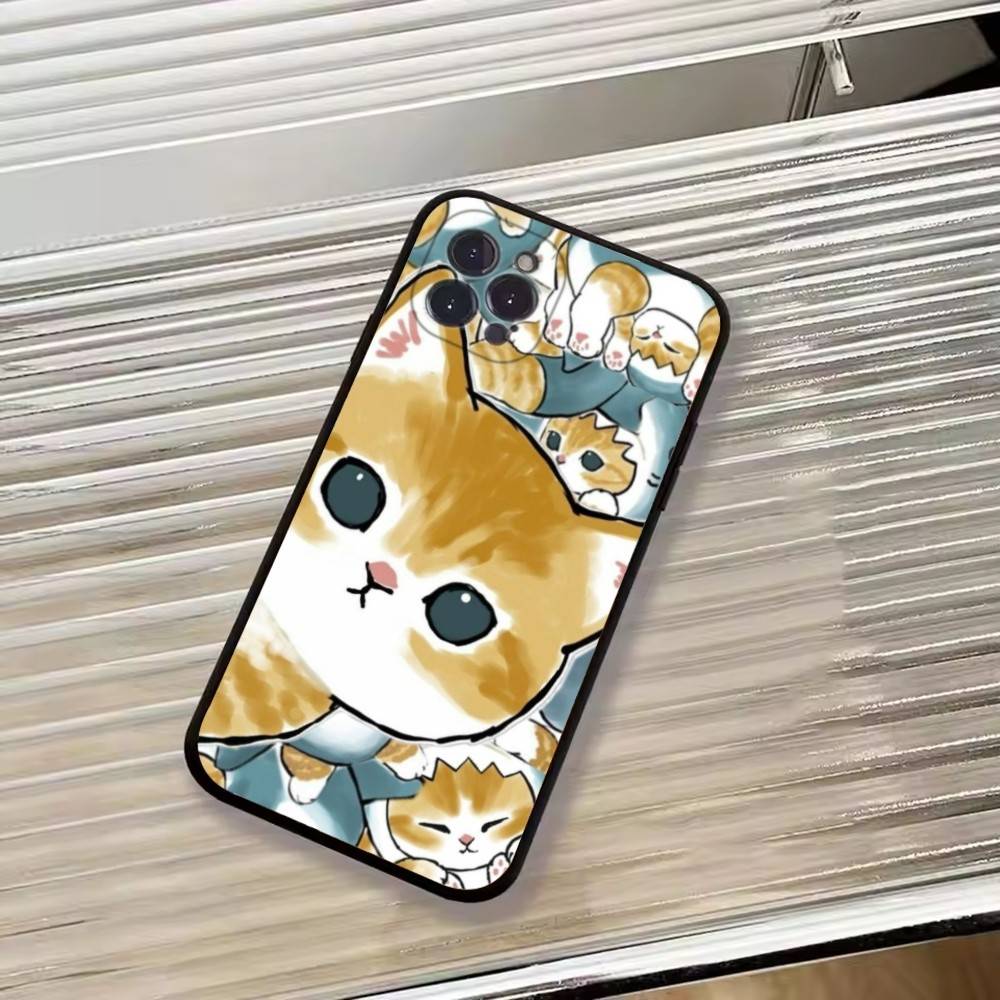 M-Mofusand Cat Cute Cartoon Phone Case For iPhone 17,16,15,14,13,12,11 Plus,Pro Max,XS,Soft Silicone Black Cover