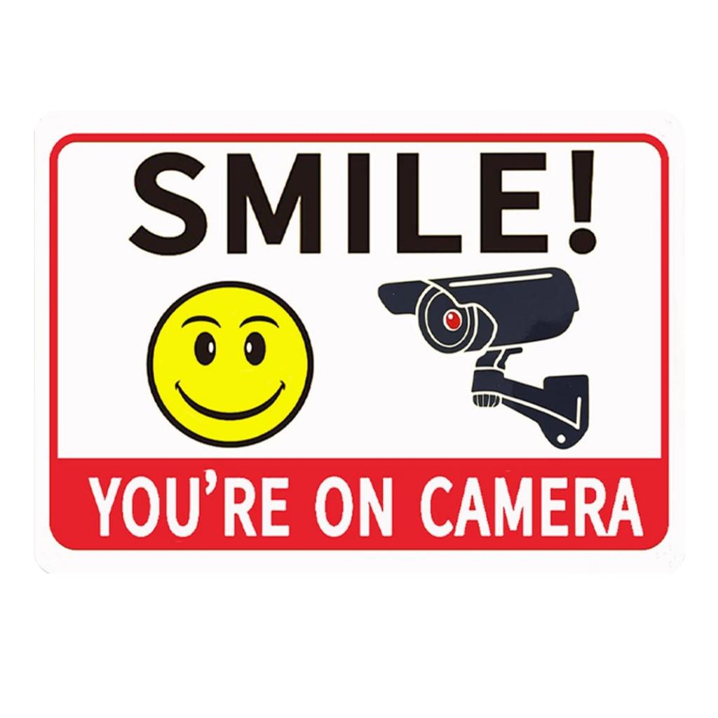1pcs Warning Metal Sign “Smile You’re On Camera” Tin Sign, Aluminum Sign, Easy To Install,Waterpoof,More Picture for Choose