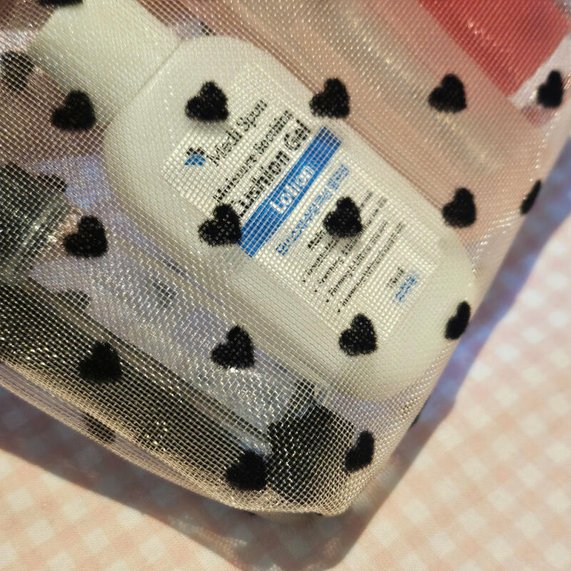 Heart Mesh Tint Cosmetic Mini Pouch with Heart Charm