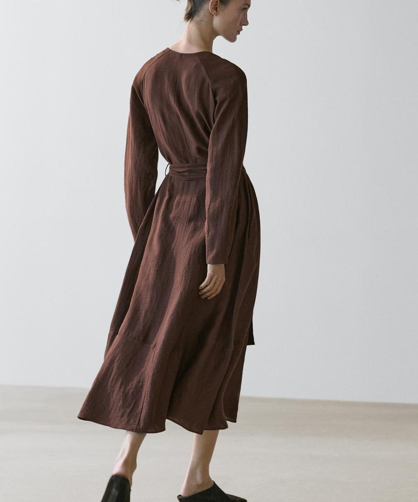 Masimodutti Belt Detail Linen Fluid Knee-Length Dress