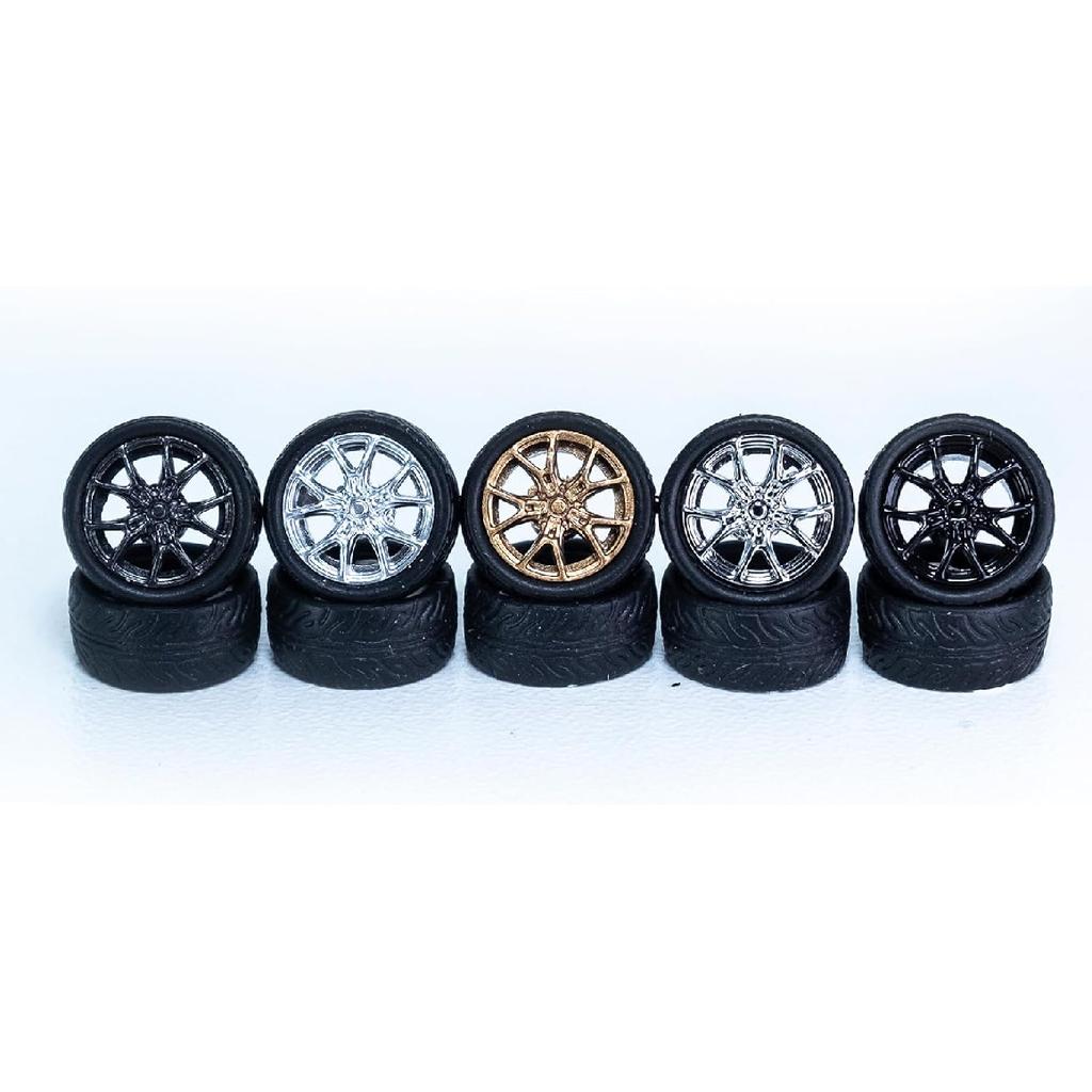 1/64 Wheels for Hotwheels, 64 Scale die-cast Model Modification, 64 Scale Miniature Scene Production, ABS Injection Rubber Tires, 5 Sets