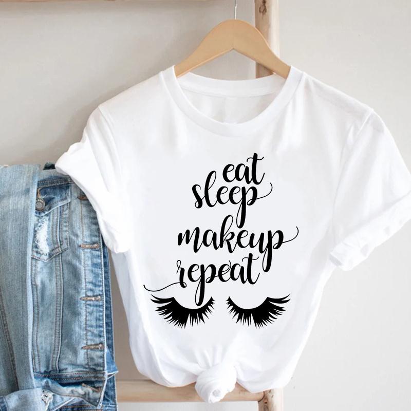 (European size)Eyelashes Women Summer Crown Eye Lashes Printing Fashion T-shirt Short Sleeve Lady Print Tee Top Female Clothing Casual Graphic T-shirt