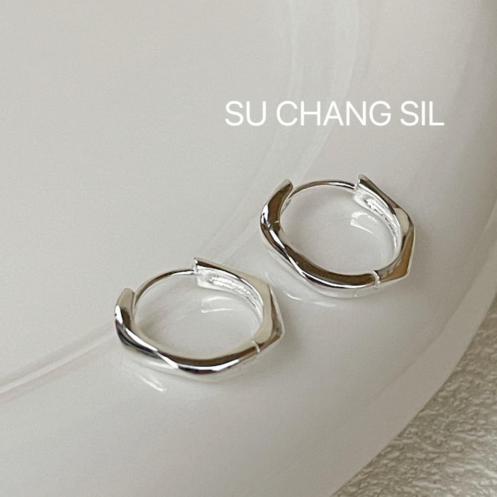 Su Chuang S925 Sterling Silver Geometric Hoop Earrings for Women – Minimalist Korean Style 925 Silver