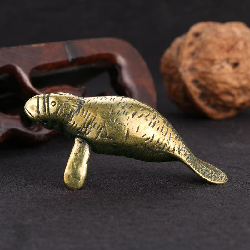 Solid Brass Shark Blue Whale Miniature Figurine Handcrafted Feng Shui Ornament for Office Tabletop Home Gift