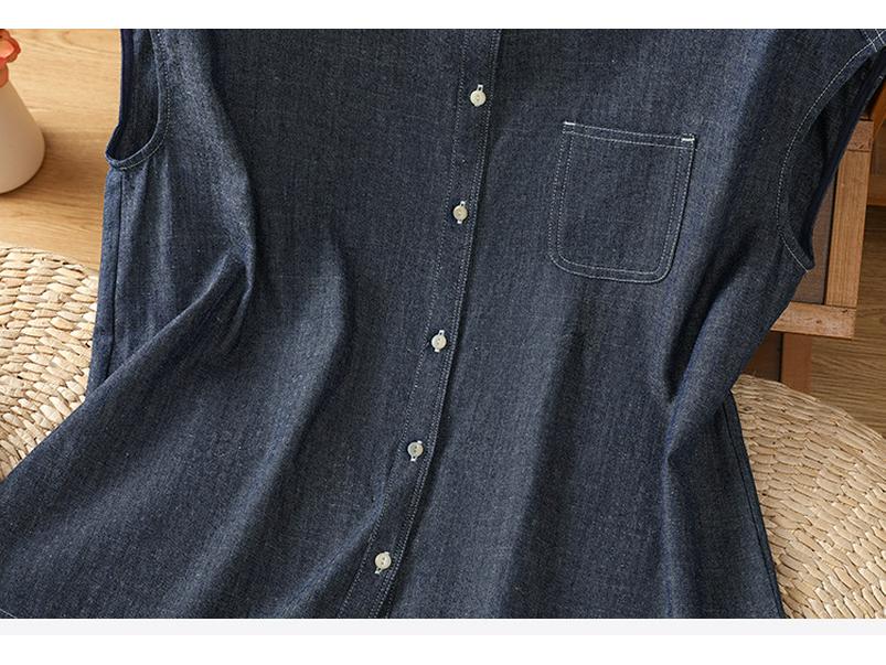 2025 Damen Retro Blau Denim Ärmelloses Sommerhemd