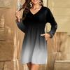Women's Fashion Gradient V-Neck Long Sleeve Dress