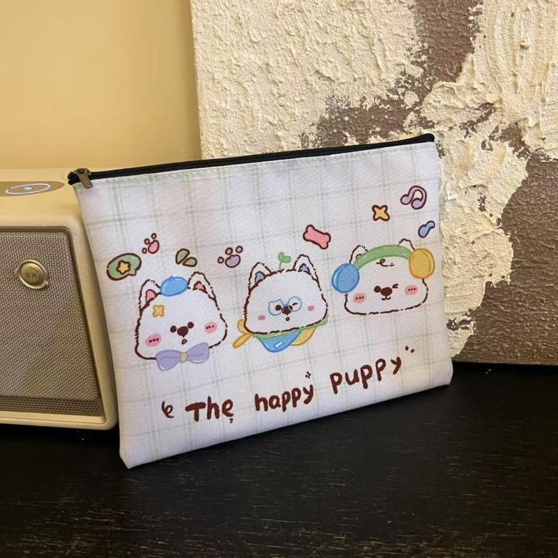 Cute Little Dog Cosmetic Bag Happy Puppy Canvas Makeup Storage Bag Large Capacity Storage Pouch Travel Toiletry Bag
