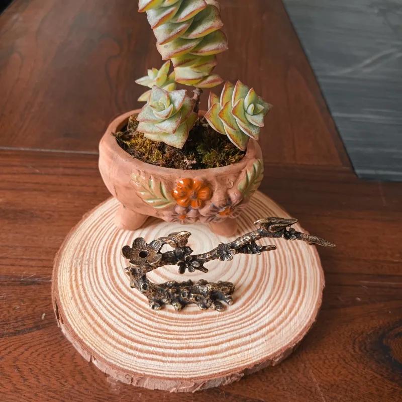 Creative Copper Magpie Plum Blossom Branch Jewelry Incense Burners Tree Stump Incense Burners Home Office Desk Decoration Crafts