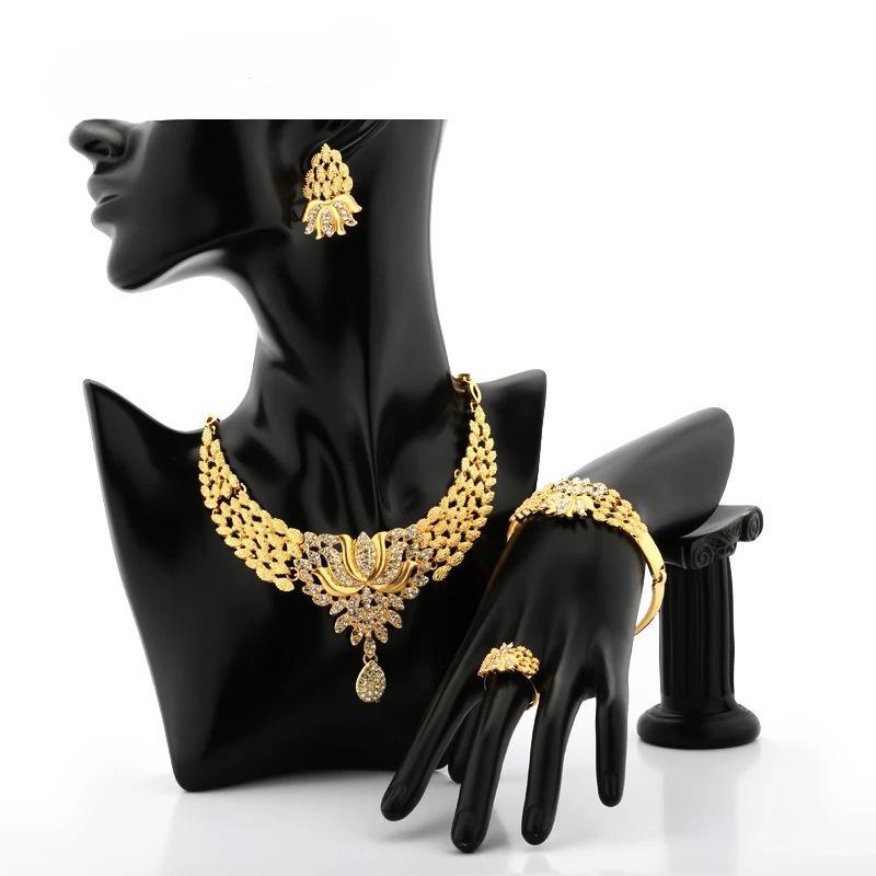 

Nopeet Dubai, женский свадебный комплект ювелирных изделий из золота 24 карата, индийское ожерелье невесты, кольцо, серьги, браслет, комплект из четырех предметов