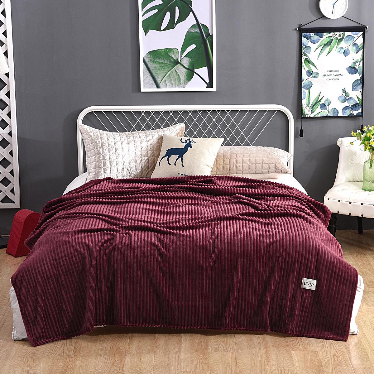 

Флисовый мягкий плед в полоску для дома и путешествий 200*230cm вино красного