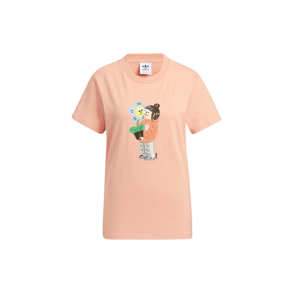 Adidas Originals Cartoon Print Round Neck Short Sleeve T-Shirt Women Tops Pink HR3472