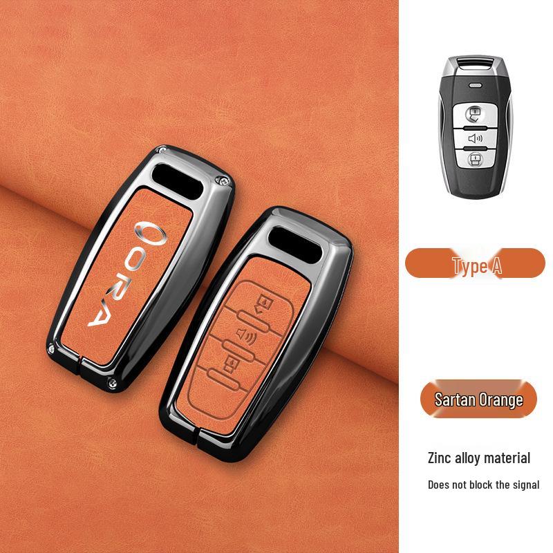 Great Wall ORA Key Cover for Good/Black/Lightning/White/Ballet Cat Models - High-End Black Full Shell with Buckle