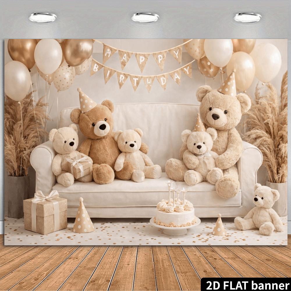 2D plane teddy bear sofa party backdrop multiple plush teddy bears sitting around the sofa 100x150cm