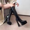 Off-white Super High-heeled Elastic Boots 2025 Autumn and Winter New Waterproof Table Thick Heel But Knee-high Boots Thin Boots