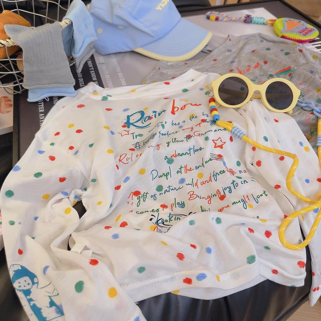Kids' Colorful Polka Dot Light Long Sleeve Sun Protection T-Shirt Korean Style
