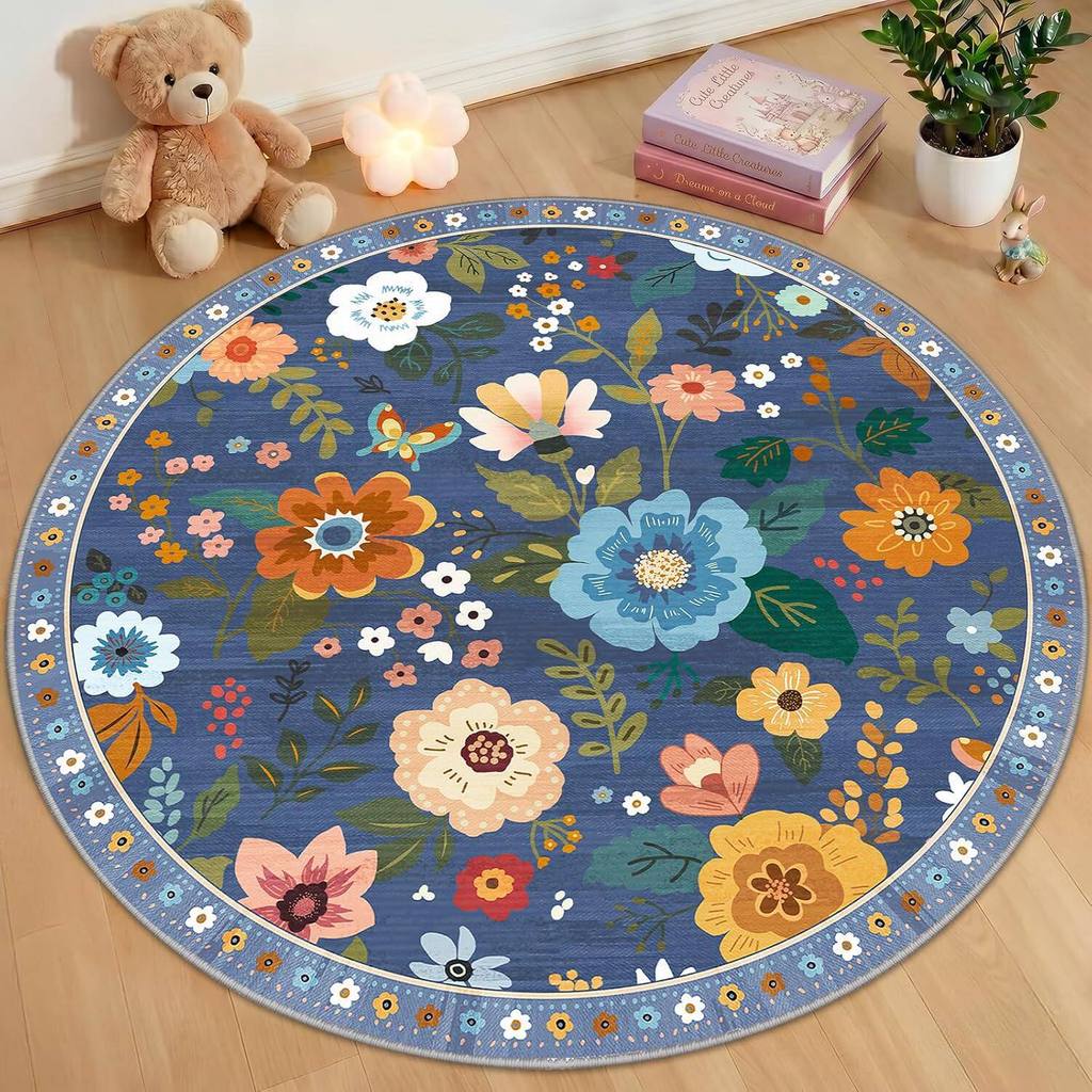 Christmas Cartoon Round Rug Waterresistant Carpet For Living Room Decor