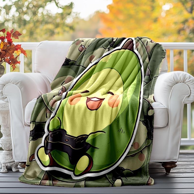 1pc Avocado Printing Lightweight Flannel Blanket, Comfortable and Warm Blanket, for Camping Sofa Bed and Couch Office, Gift Blankets in