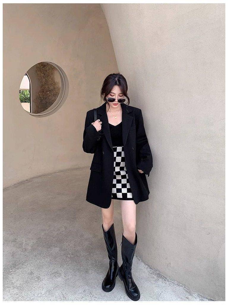 Women's Oversized Khaki Casual Blazer - Korean Style, Loose Fit, High-End Niche Fashion