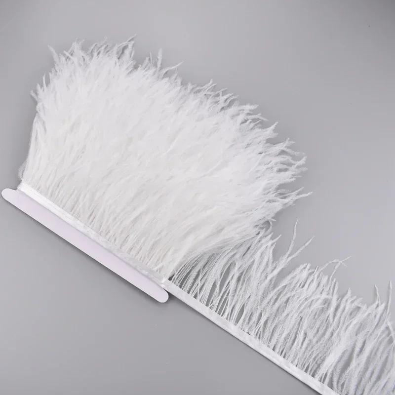 Feather1Meter Ostrich Feathers on Ribbon Tape 10-15CM Feather Tassel Fringe Trim Boa Sewing Trimmings Needlework Clothes DIY Decoration