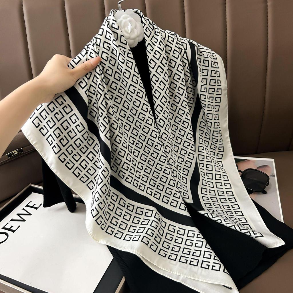 Silk Neckerchief: 90x90 Large Chic Square Scarf for Women - Perfect for Spring, Autumn, Winter Fashion