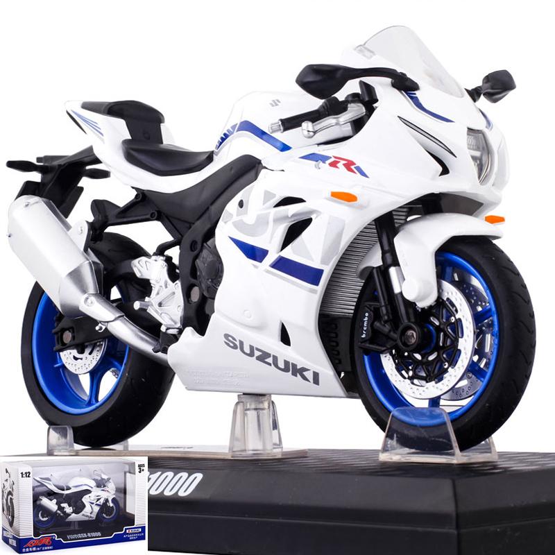 

1/12 масштаб SUZUKI GSX-R1000, литая под давлением модель спортивного мотоцикла из сплава, работоспособная игрушка-поглотитель для детей, подарки, коллекция игрушек 1/12-16.5x9.5x6cm белый