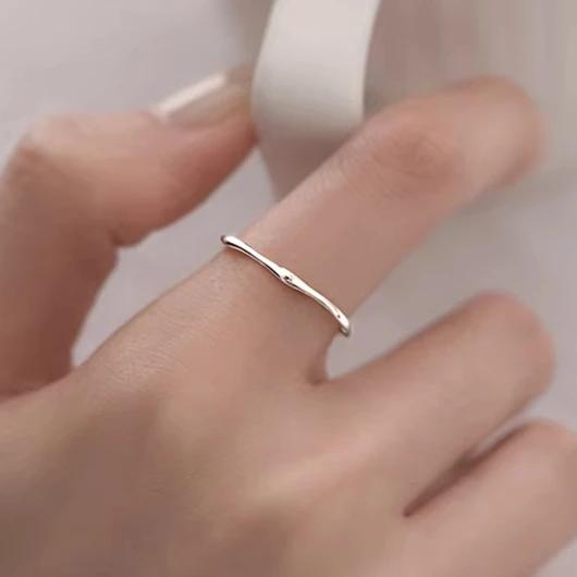 PONYKISS  Sterling Silver Minimalist Irregular Geometric Opening Ring for Women Classic Fine  Round Accessories